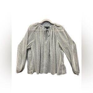 Banana Republic Women's Sheer Cream Black Metallic Silver Long Sleeve Blouse